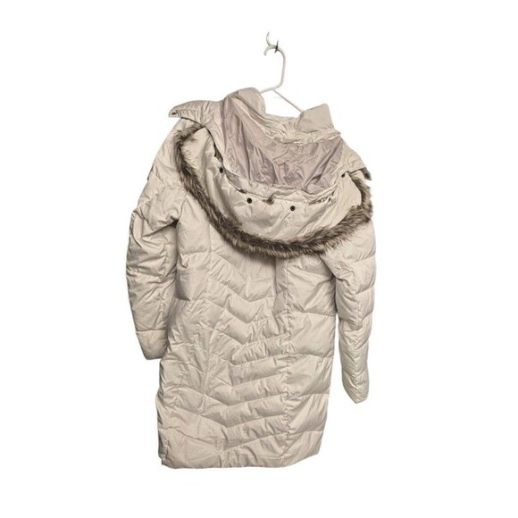 Women's L Eddie Bauer Sun Valley Down Parka Faux Fur Trim Hood Vapour White Coat - Picture 3 of 11